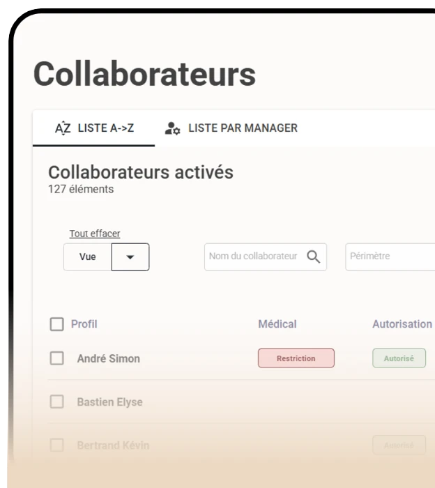 Capture d'écran de l'onglet collaborateurs de l'application Bunqr