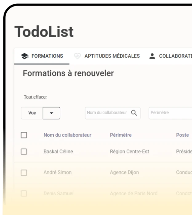 Capture d'écran de l'onglet todolist de l'application Bunqr