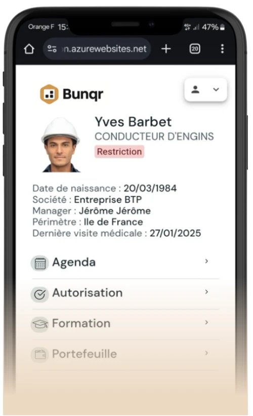 Capture d'écran du passeport prévention Bunqr